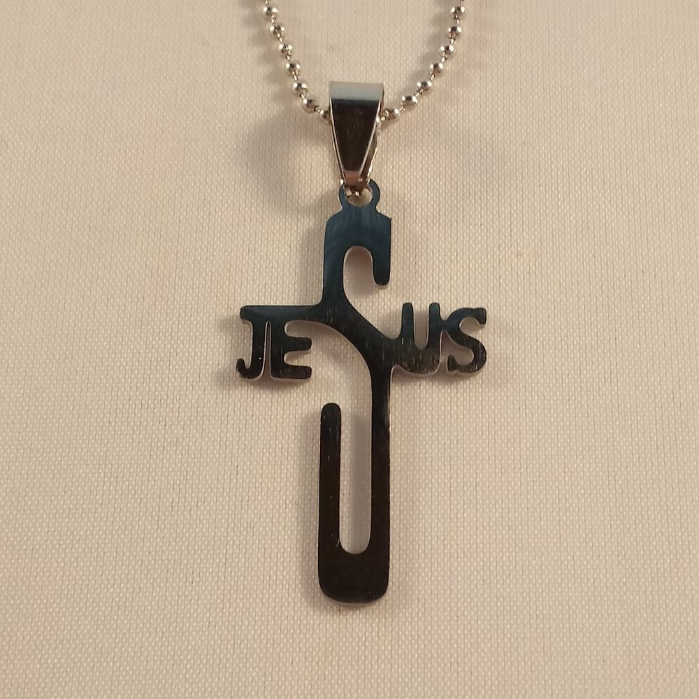 Mens Silver Jesus Cross Stainless Steel Chain Necklace 23" Party Gift